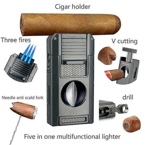 Cigar lighters, flashlight lighters, refillable butane lighters with cigar cutters, V-cut cigar punc