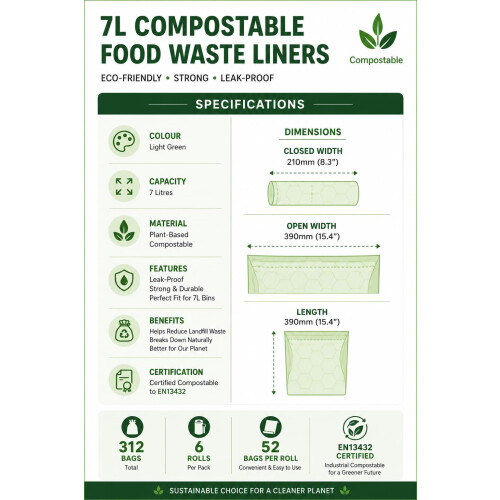 7L Compostable Food Waste Caddy Liners – Biodegradable Kitchen Bin Bag 2