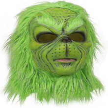 Green Grinch Character Mask with Christmas Hat for Festive Cosplay and Parties