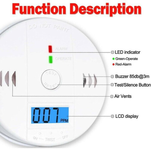 1pc Carbon Monoxide Detector with LED Display, Smoke and Carbon Monoxide Detector 2