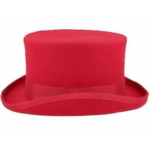 (BROWN) Mid Crown Red Top Hat - Unisex Steam Punk Cylinder Wool Felt Hat