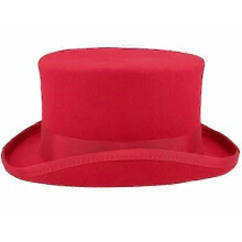 (WINE RED) Mid Crown Red Top Hat - Unisex Steam Punk Cylinder Wool Felt Hat