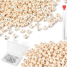780 Pcs Wood Beads with 800 Round Wooden Beads, 10mm A-Z Square Alphabet Wood Bead, for Jewelry Making and DIY