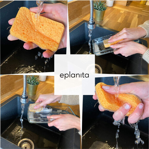 eplanita Natural Plant Based Scrub Sponges (6 Pack), Non-Scratch, 1
