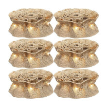 6 Rolls LED Rustic Christmas Tree Garland Ribbon  with LED Lights for Christmas Decorations Brown