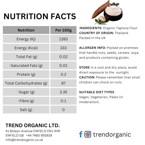 Trend Organic Tapioca Flour 500g- Perfect for Cooking or as 1