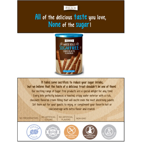 Felice Sugar Free Chocolate Flavoured Wafer Rolls 400g 1