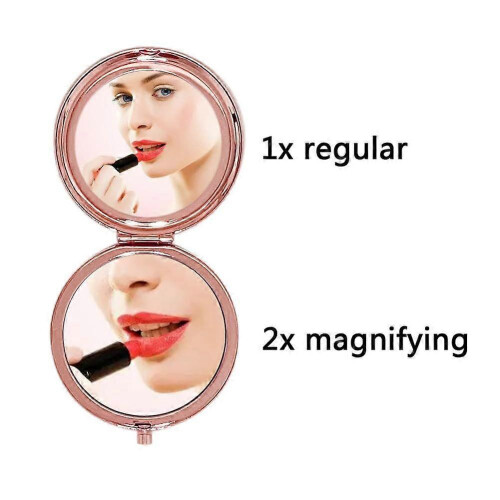 7CM Compact Double-Sided Magnifying Makeup Mirror, Portable Handheld Pocket Mirror, Foldable, Pink 1