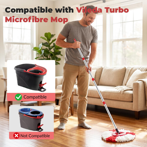 PIMEKOY Spin Mop Head Replacement & Handle Compatible with Vileda Turbo Mop 2