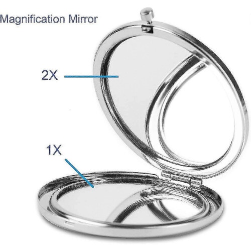 Silver Magnifying Compact Mirror for Purses, Folding Mini Double Sided Travel Makeup Mirror 2