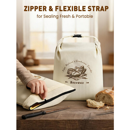 Weenkler Beeswax Bread Bag 2 Pack Reusable Linen Storage Bags with 2