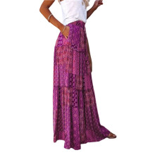 Women'S Boho Printed High Waist Tiered Maxi Skirt S