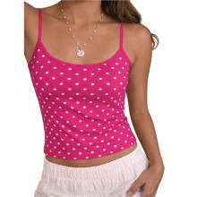 Women'S Polka Dot Print Sleeveless Form Fitting Casual Tank Top Rose Red Polka Dot XS