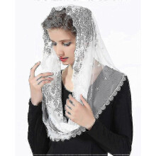 (White) Floral Lace Veils Head Covering Latin Mass Mantilla Veils Short Scarf For Bridal Women