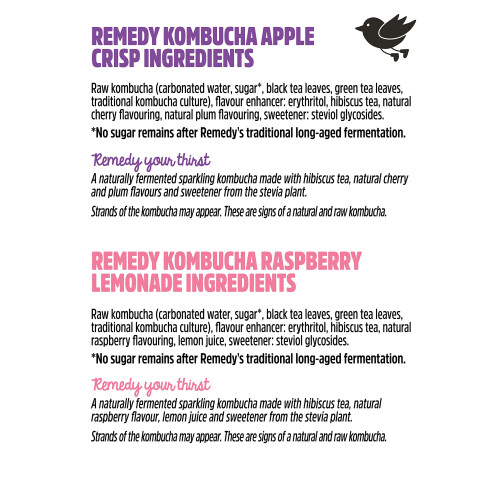 Remedy Kombucha Tea - Raspberry Lemonade & Cherry Plum - Sparkling 2