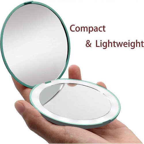 1x/10x Green LED Magnifying Compact Mirror – Foldable Pocket Lighted Travel Makeup Mirror 2