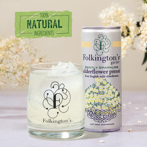 Folkington's Elderflower Soft Drink Pressé, 12 Cans, Gently 1