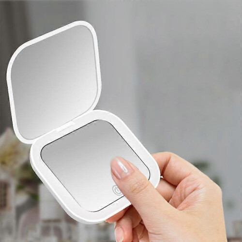 Pink Compact Mini Vanity Mirror with LED Lights, 2X Magnifying, Folding Handheld Pocket Mirror 2