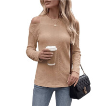 Women'S Cold Shoulder Tops Long Sleeve Textured Going Out T-Shirts for Women Casual Tunic Tops Khaki S