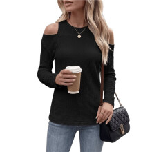 Women'S Cold Shoulder Tops Long Sleeve Textured Going Out T-Shirts for Women Casual Tunic Tops Black S