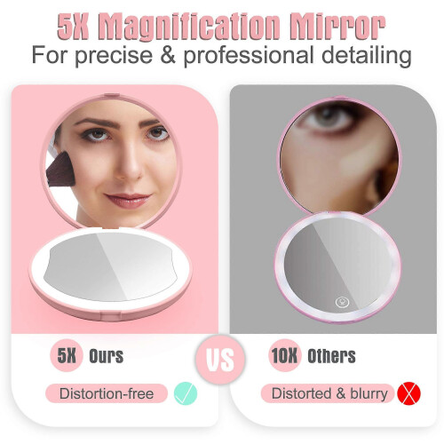 Specchio ingranditore rosa portatile per il trucco con 13 luci LED 2