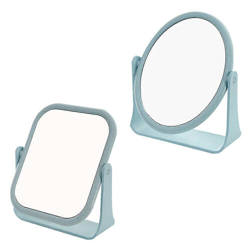 Blue 19x15cm Square Double-Sided Rotatable Portable Desktop Makeup Mirrors, 2Pcs 1