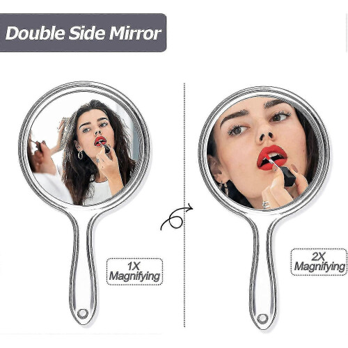 Hand Mirror Double Sided 1x/2x Magnifying Glass with Handle Transparent 1