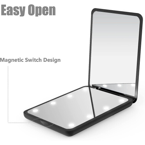 (Black) Compact Mirror with Light, 1x/3x Magnification, 2-Sided Magnetic Switch, Travel Makeup Mirror 1