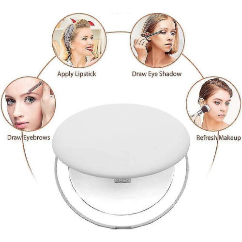 White Magnifying Compact Mirror 1x/10x LED Lighted Makeup Mirror, Portable Travel Foldable for Handbag 2