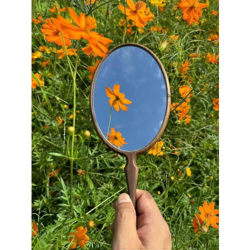 Vintage Oval Handheld Mirror Walnut Wood Ergonomic Handle for Makeup Travel 1