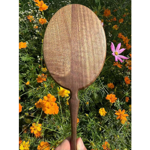 Vintage Oval Handheld Mirror Walnut Wood Ergonomic Handle for Makeup Travel 2