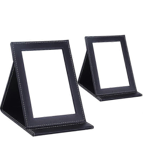 1 Foldable Portable Makeup Mirror, Travel Desktop Mirror with Stand, Compact PU Leather 1