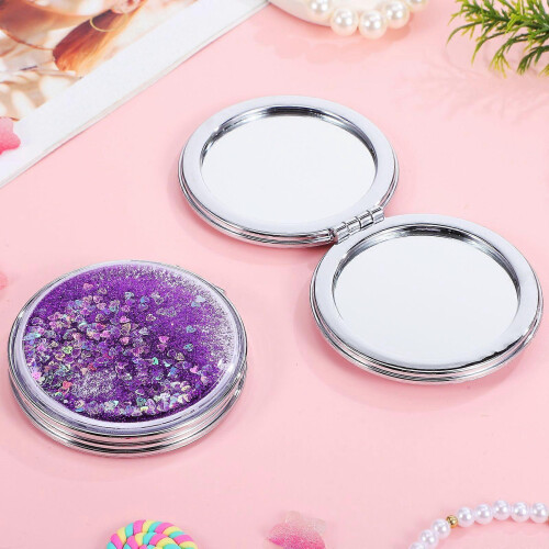Multi 7x7x1.2cm 2pcs Cute Mini Folding Makeup Mirror, Round Portable Compact Travel Mirror 1