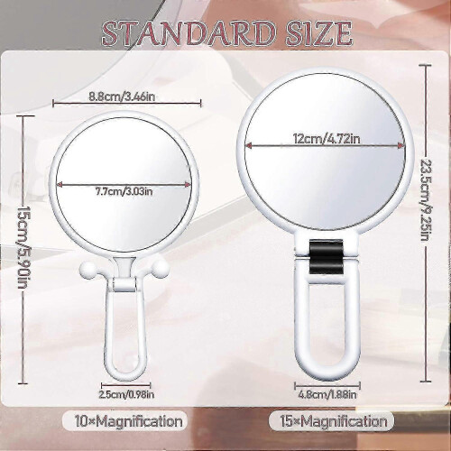 15x Magnifying Hand Mirror & 10x Travel Makeup Mirror, Foldable Double-Sided Tabletop 1