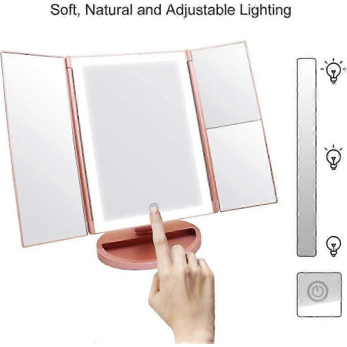 Lighted Vanity Mirror 1x/2x/3x Magnification Trifold 2