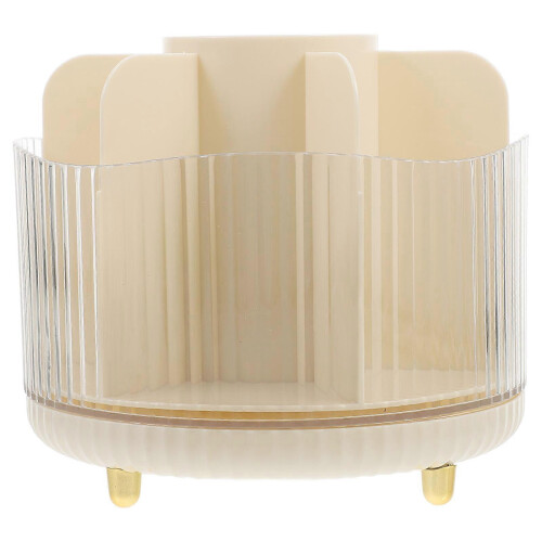 Beige 14x14x12cm Rotating Makeup Brush Holder, Waterproof Vanity Organizer 1