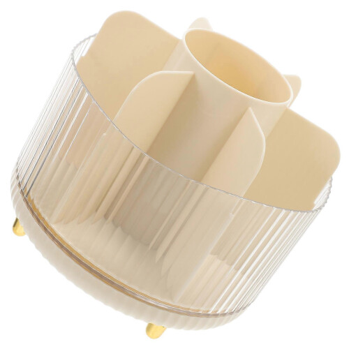 Beige 14x14x12cm Rotating Makeup Brush Holder, Waterproof Vanity Organizer 2