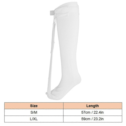 Plantar Fasciitis Night Sock Single Strap Elastic Compression Achilles Tendonitis Support White L/XL 23.2in 2