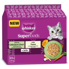 WHISKAS SUPERFOODS Adult Wet Cat Food in Jelly 15x50g Mixed
