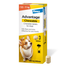 Advantage Chewable >5.5-11kg Chewable Tablets for Dogs 225mg (3 pack), Flea and