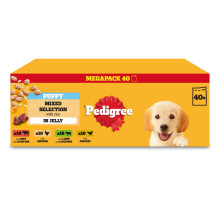 PEDIGREE Puppy Dog Food Pouches Chunks in Jelly, 40 x 100g Multipack, Four Flavours (with Beef & Liver, Chicken, Lamb & Liver and Poultry)