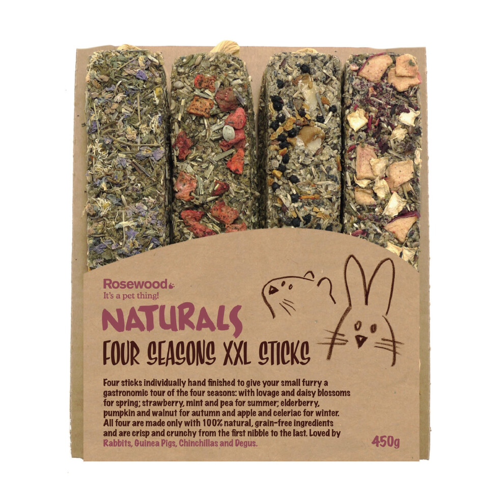 Rosewood Naturals Four Seasons Xxl Sticks – Vegetable & Herb Small Animal Treats, Four Delicious Flavours For Rabbits, Guinea Pigs, Chinchil
