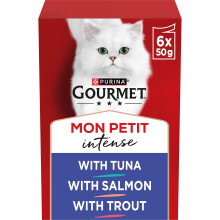 GOURMET Mon Petit Intense Fish Variety Tuna, Salmon, Trout Wet Cat Food 6x50g (P