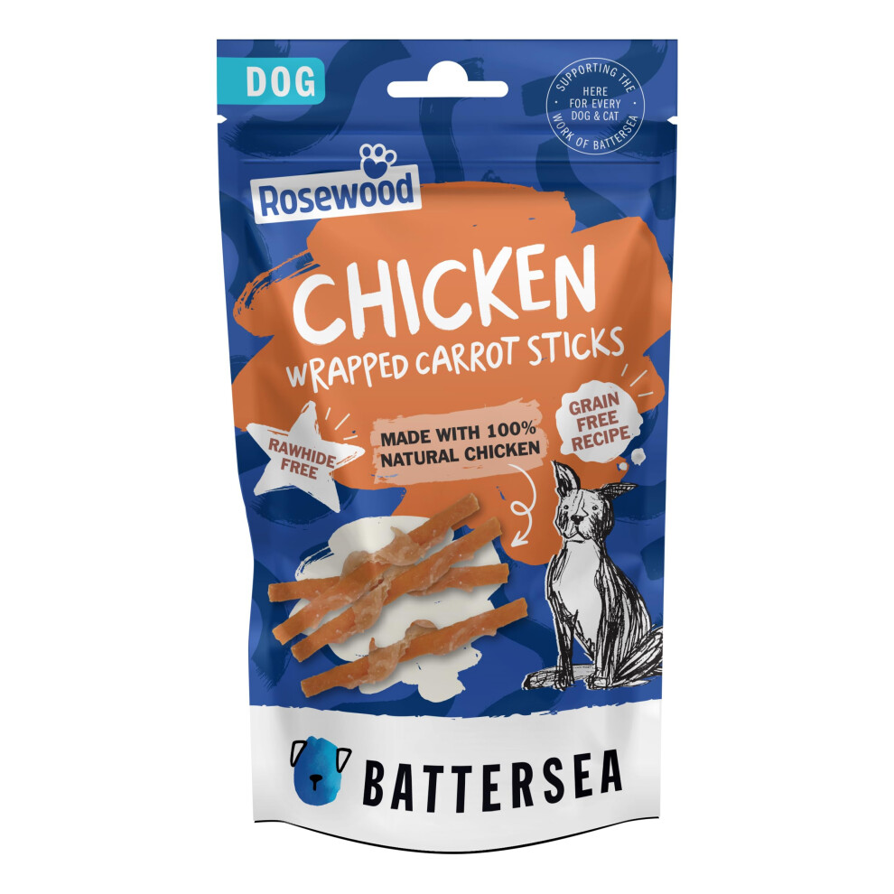 Rosewood X Battersea Chicken Wrapped Carrot Sticks Dog Treats 80G – Natural Chicken Breast, High Protein, Rawhide-Free, -Free Chews, Healthy Tr Grain