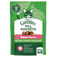 FELINE GREENIES PILL POCKETS for Cats Natural Soft Cat Treats, Salmon Flavor, 1.6 oz. Pack (45 Treats)