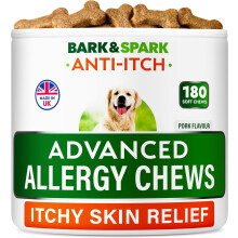 BARK&SPARK Dog Itch & Allergy Support Chews - Skin & Coat Supplement - Omega 3 Fish Oil -Itching & Paw Licking - Dry Skin & Hot Spots - 180ct - Pork