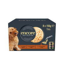 Encore 100% Natural Adult Wet Dog Food Tins, Grain Free Meat Selection Multipack in Gravy 8 x 156g Can