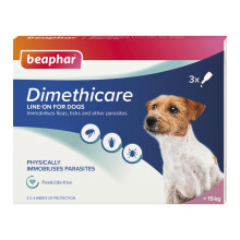 Beaphar - Dimethicare Line-On Flea & Tick Control for Small Dogs up to 15kg – 3 pipettes - Physically Immobilises Fleas, Ticks & Other Parasites - P