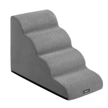 Feandrea 4-Step Dog Stairs, Waffle-Patterned Corduroy Dog Steps for Bed, Sofa, Waterproof Pet Stairs with Anti-Slip Designs, Gentle Slope, Removable