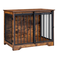 Hzuaneri Dog Crate Furniture, 81 cm Double Door Wooden Dog Crate with Barn Door, Indoor Kennel, End Side Table Animal Crates for Small Medium Dogs, A